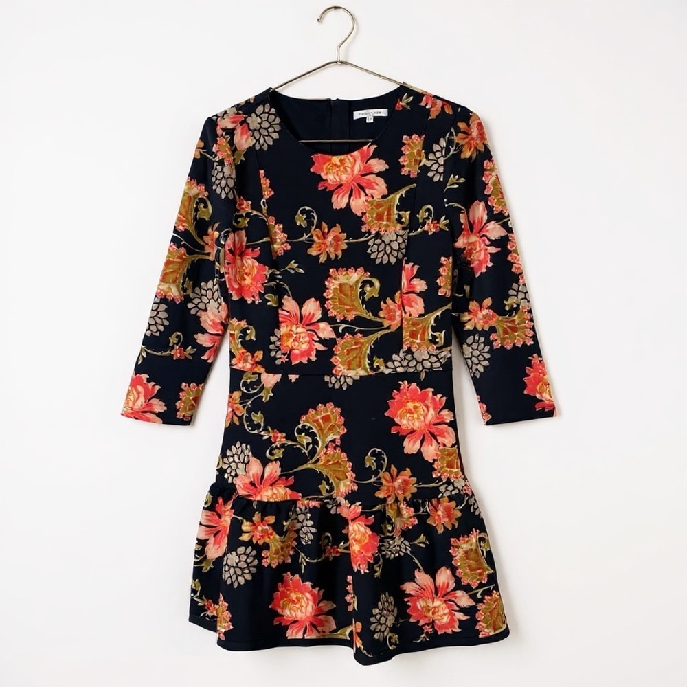 Patrizia Pepe Italian 44 Drop Waist Peplum Scuba Dress Black Floral Half Sleeve
